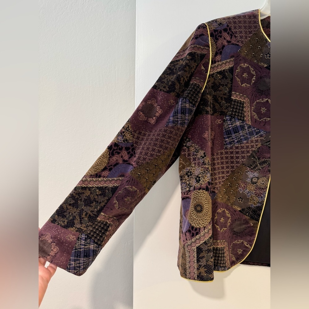 Koret vintage Women's Patchwork micro velvet Jacket blazer- Purple and Brown - Picture 9 of 13